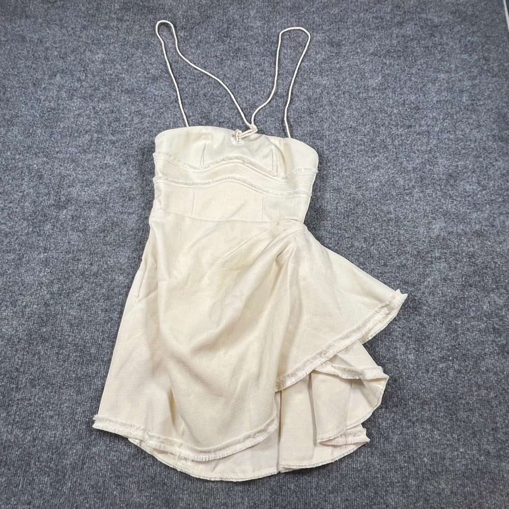 Chouchou Mini Dress Womens S Beige Linen Asymmetrical Ruffle Raw Edge Sleeveless